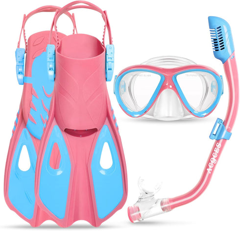 Snorkeling Gear for Kids Ages 5-15, 4 in 1 Mask Fins Snorkel