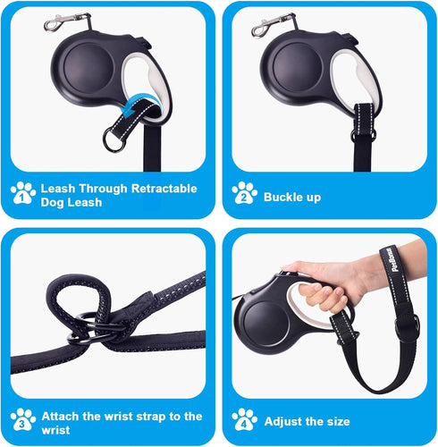 PetBonus 2 Pack Short Dog Leash, Adjustable Soft Padded Handle, Reflective Design & Safety Wrist Strap (Black)