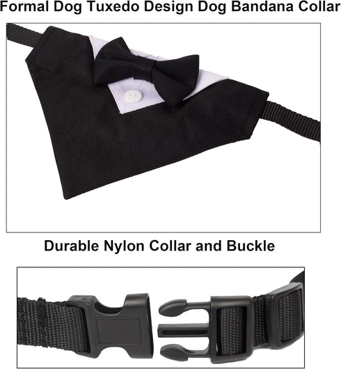 ADOGGYGO Dog Tuxedo Wedding Bandana Collar with Bow Tie, Adjustable for Small Medium Large Dogs, Black