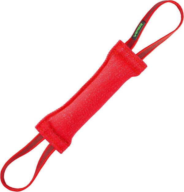 Viper Synthetic K9 Tug Toy Reward with Two Handles for Adult Dogs & Puppies, Ruberized Handles, Red, 12" x 2"