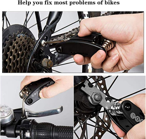 Multi-Function Bike Repair Tool Kits - 16-in-1 with Bicycle Saddle Bag, Mini Pump 120 PSI & Puncture Kit