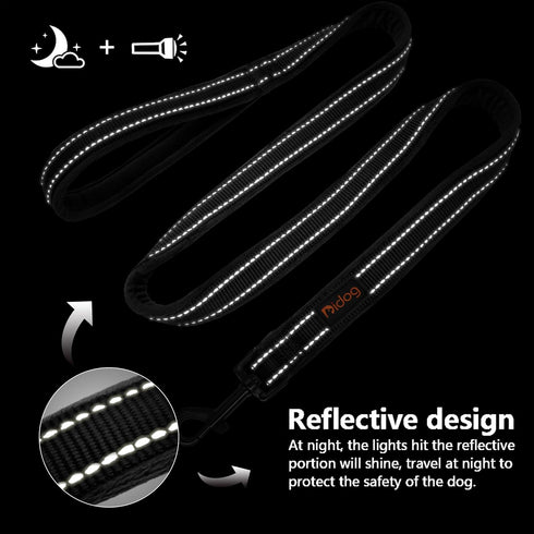 Didog Dog Walking Leash - 4 FT Black with Soft Flannel Padded Handle, Reflective Night Safety for Small Medium Dogs