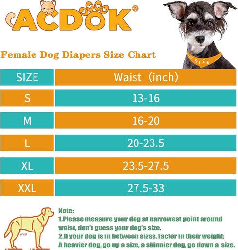 Washable Female Dog Diapers, Puppy Diapers for Dog Period Reusable Doggie Diapers, Highly Absorbent Dog Heat Panties