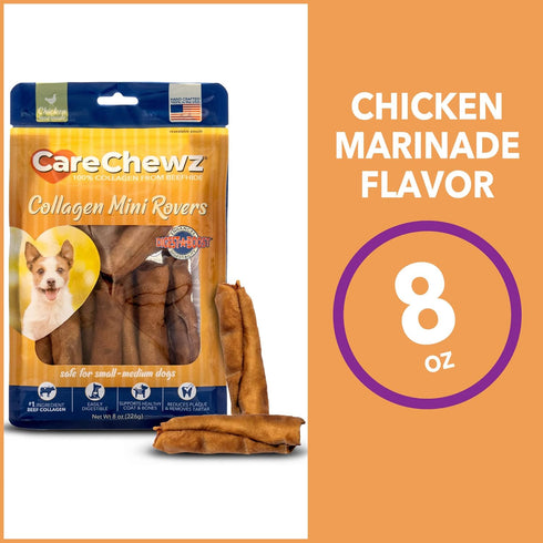 Pet Factory CareChewz Collagen Mini Rovers Dog Chew Treats, Chicken Flavor, 8 oz