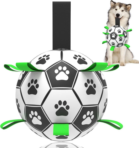 Dog Toys Soccer Ball with Straps - 7.6'' World Cup Interactive Tug of War Toy for Large Dogs, Outdoor Birthday Gift