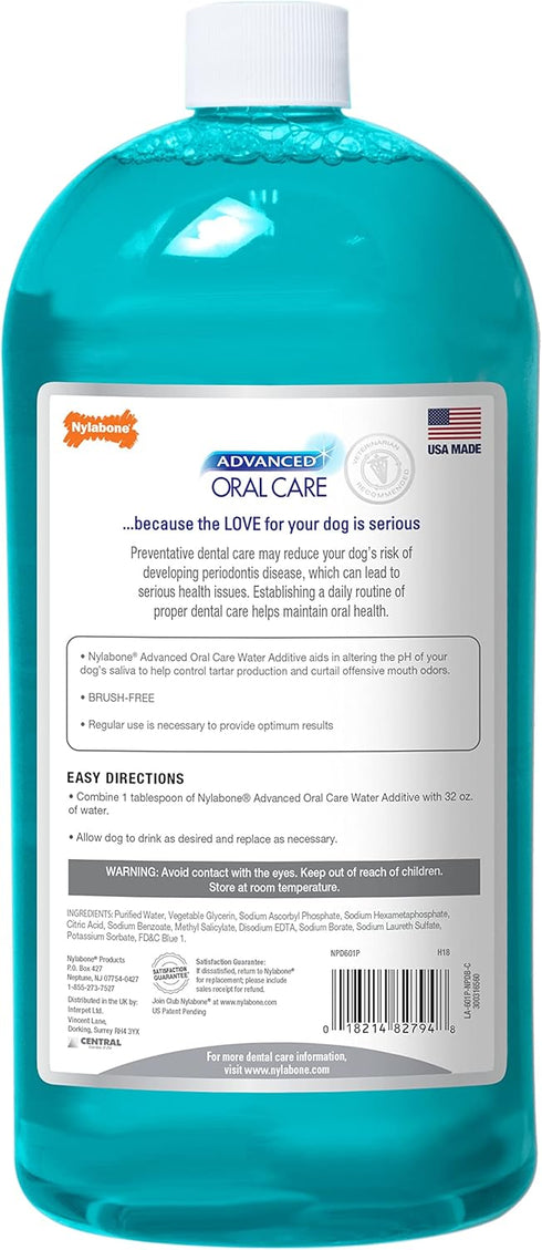 Nylabone Advanced Oral Care Dog Water Additive - Liquid Tartar Remover for Dental Care, 32 oz.