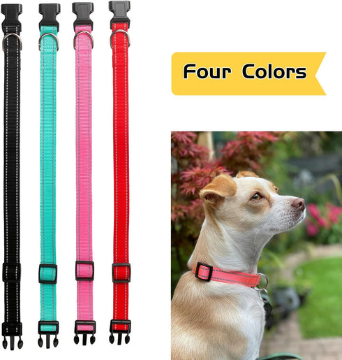Reflective Dog Collar for Small, Medium, and Large Dogs, Adjustable Nylon with Quick Release Buckle (Pink M)
