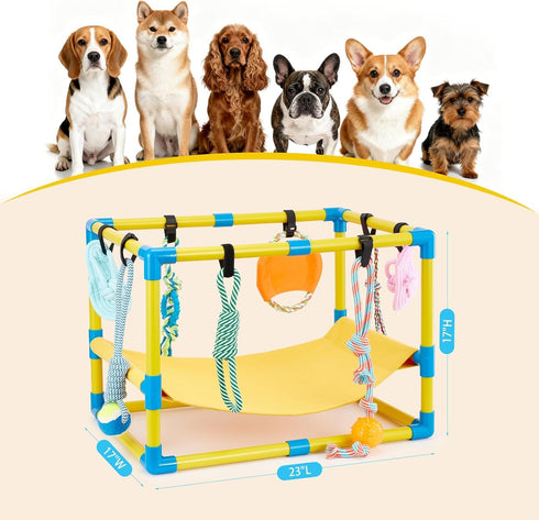 8 Hammock (23x17x17in) Keaber Puppy Play Gym with Hanging Toys, Jungle Playground Gym for Small Dogs, PVC Frame
