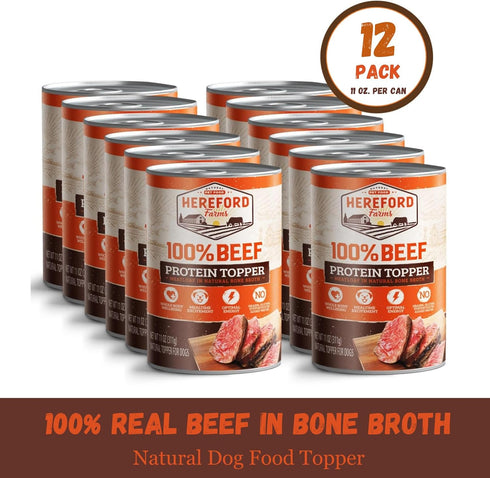 100% Beef Wet Dog Food in Bone-Broth, Hypoallergenic Mixer, Topper & Hydration, 11 oz (12 cans)