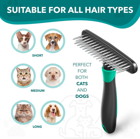 DOGI Deshedding Brush Comb - Undercoat Rake for Dogs & Cats, Double Row Stainless Steel Pins, Reduce Shedding