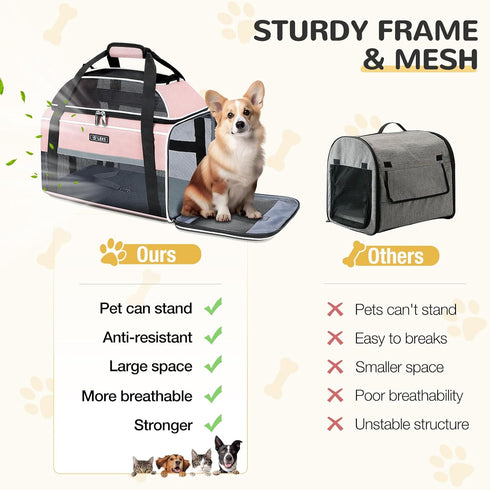 17x11x9.5 Inch 12lbs Lekereise Top-Expandable Pet Carrier Alaska Hawaiian Airline Approved Soft Sided Underseat