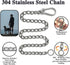 Dog Chain Leash, 304 Stainless Steel Dog Short Lead Metal Heavy Duty Chain DIY Double Dog Leashes Self-Assembly Leashes Extension&Coupler. (304 S/S 32in x 4mm)