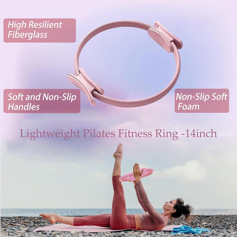 Gtzzot Set Set Pilates Ring Essentials Kit for Women, Soft Macaron Creams - Yoga Exercise Equipment for Home Workouts