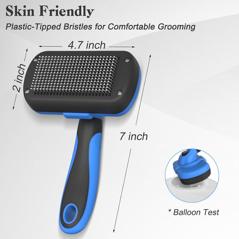 Swihauk Self Cleaning Slicker Brush - Skin Friendly Deshedding Tool for Dogs & Cats, Blue, Suitable for Shedding Pets