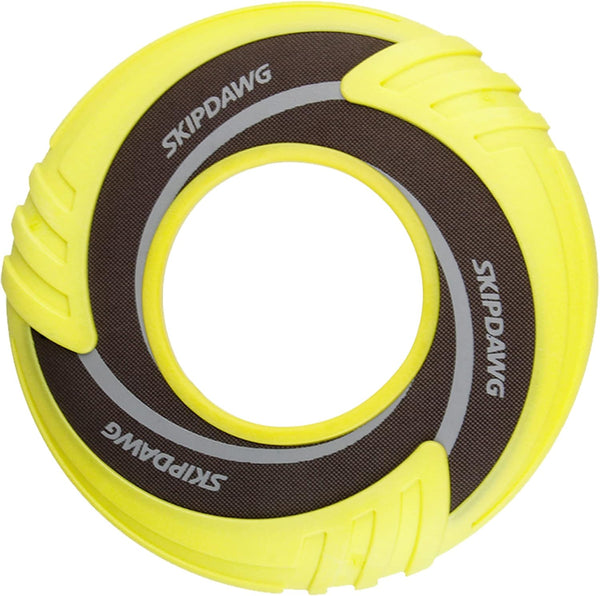 SKIPDAWG Interactive Dog Tug Toy, Dog Flying Disc Water Toy, Non-Toxic Light TPR/Nylon Fabric, 9 Inches Diameter