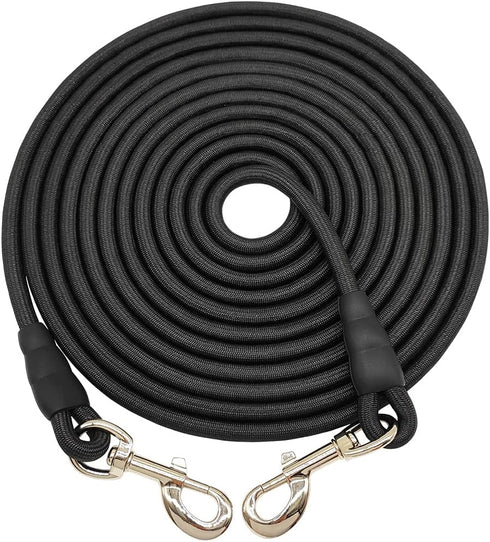 Tie Out Rope Dog Leash, Heavy Duty Nylon Check Cord for Medium Large Dogs, 8-50FT Indoor/Outdoor Playing (Black, 3/8" x