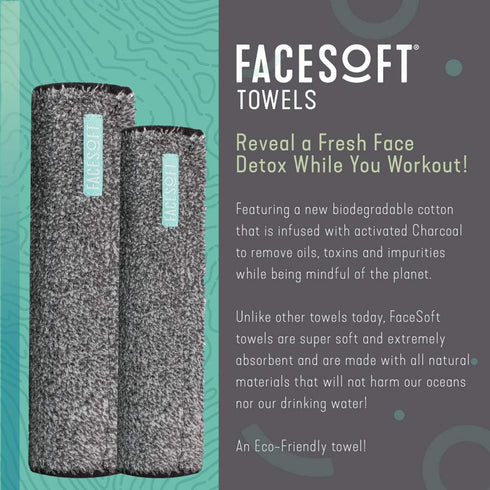 Multipack 3 FACESOFT Mini Towels Charcoal Detox - Pulls Oils and Toxins from Skin - Infused with Activated Charcoal