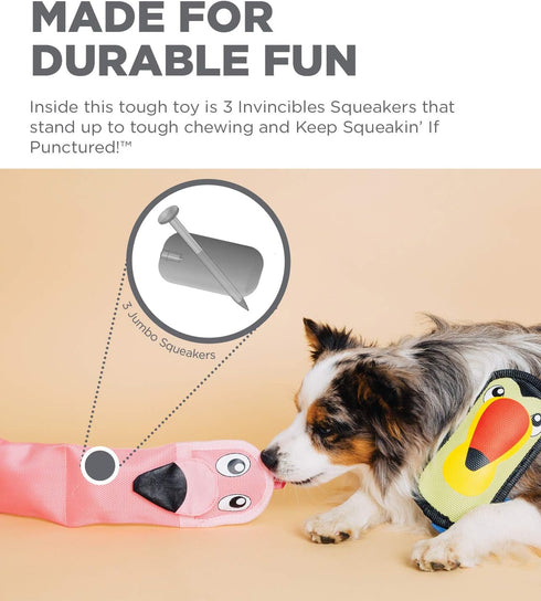 Outward Hound Fire Biterz Flamingo Plush Interactive Dog Toy, Large, Firehose Material