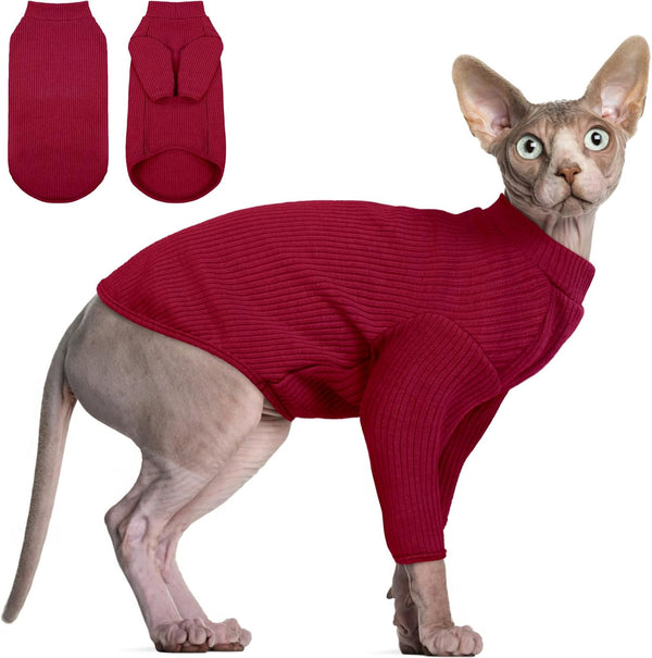 DENTRUN Sphynx Hairless Cats Shirt, Pullover Kitten T-Shirts, Breathable Cat Wear Turtleneck Sweater