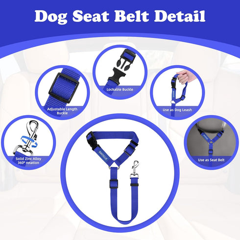 BWOGUE 2 Packs Dog Cat Safety Seat Belt Strap - Adjustable Nylon Fabric Restraints for Vehicle