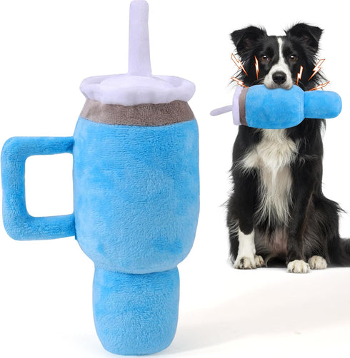 Mity rain Funny Tumbler with Handle Cup Dog Toys, Cute Interactive Squeaky Toys for Small and Large Dogs