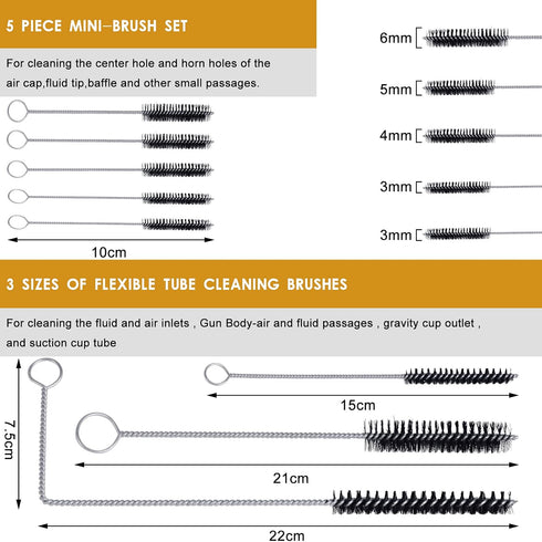 17pcs Nozzles (22) Multi-Purpose Spray Gun Cleaning Kit,Nylon Brushes Paint Gun Cleaning Kit Mini Brushes & Needles