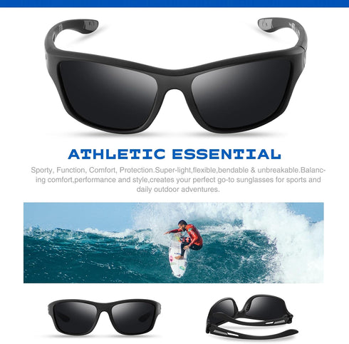 Polarized Sports Sunglasses for Men, UV400 Protection Wrap Around Goggles for Fishing Driving