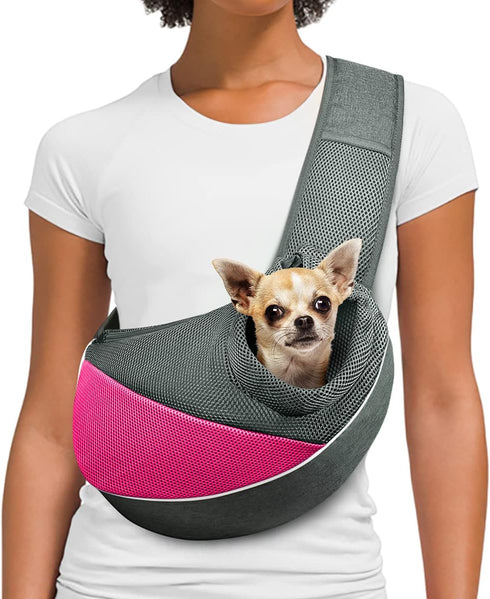 Anti-Pinch Hair Dog Sling Carrier - Adjustable Breathable Mesh Sling Bag for Small Dogs & Cats (S - Up to 4 lbs, Pink -