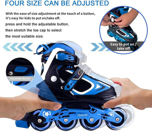 5-8 4 5 6, Nattork Blade Roller Skates for Boys with Light Up Wheel, Outdoor & Indoor Illuminating Black Inline Skates