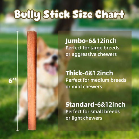 AZRAPAWS 6 Inch Bully Sticks for Dogs Beef Collagen Dog Chews for Large Dogs, Medium and Small Breeds Healthy Bully
