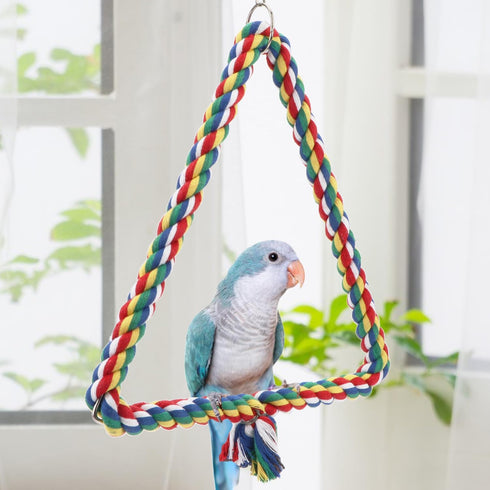 Hypeety Birds Rope Triangle Perch - Adjustable Parrot Cage Stand Chewing Swing Toy Ropes for Small Medium Parrots