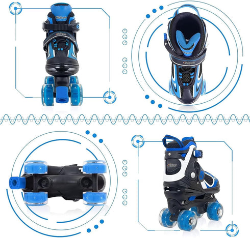 4 Nattork Kids Roller Skates for Boys Girls Kids, Sizes Adjustable Quad Skates with All Light up Wheels - Birthday Gift