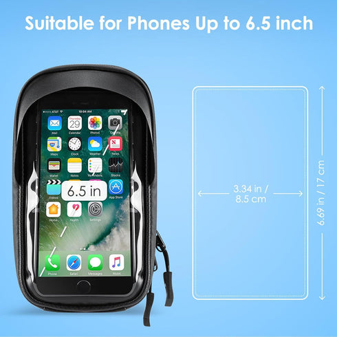 Waterproof Bicycle Storage Bags, Reflective Phone Mount Top Tube Bag, Compatible with iPhone 15, 14, 13, 12, Galaxy