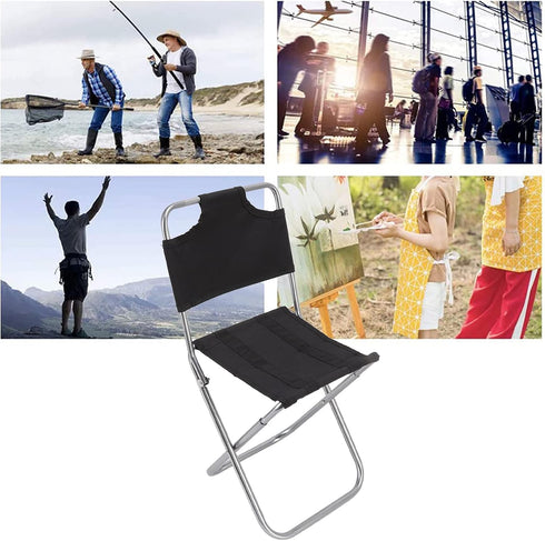Fdit Mini Folding Chair, Portable Folding Camping Chair Folding Lawn Chair Breathable Fabric Small Backrest Fishing