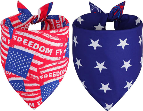 QUQULE 4th of July Dog Bandanas XLarge 2PCS, 4 Pattern American Flag Patriotic