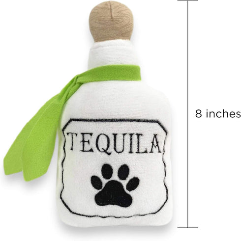 4 Pack Fiesta Dog Chew Toys and Sombrero - Mexican Squeak Plush Toys for Chihuahuas - Taco, Tequila, Hot Sauce