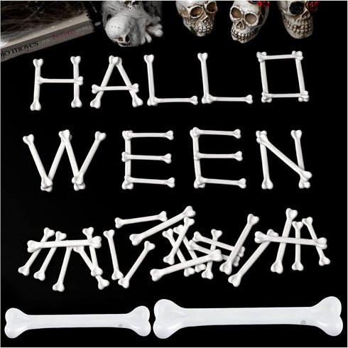 60PCS Mini Plastic Bones for Halloween Decor, Small White Bones for Party Decoration, Caveman Theme Supplies
