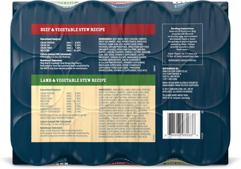 Pack, 13.2 (Pack 12) Amazon Brand - Wag Wet Dog Food Stew Variety Lamb & Beef Cuts in Gravy, Made with Natural