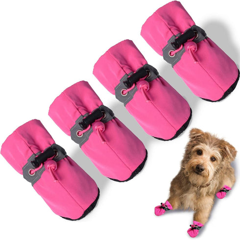 Dog Shoes for Hot Pavement, Anti-Slip Sole Dog Booties with Reflective Straps for Small Medium Dogs 4PCS Pink