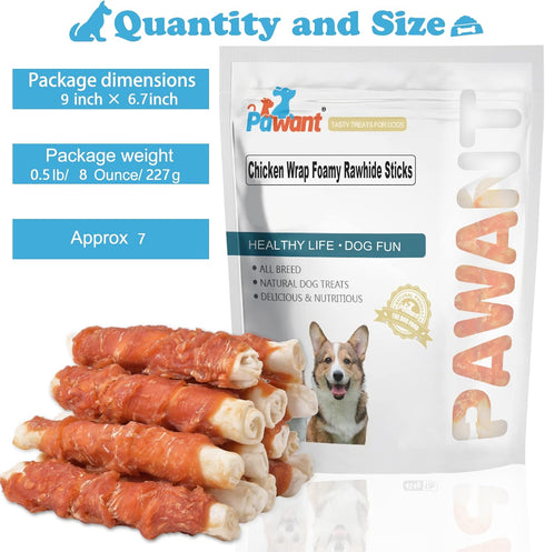 0.5lb/227g Dog Treats Chicken Wrapped Rawhide Rolls Healthy Dog Chews Long Lasting