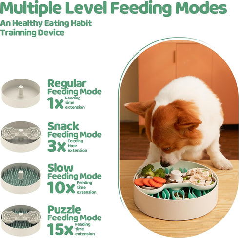 Slow Feeder Dog Bowls for Large Breeds, Detachable Design with 4 Feeding Modes, Dishwasher Safe, Green