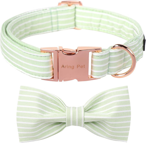 ARING PET Dog Collar - Cute Green Collar with Bow, Adjustable Summer Bowtie for Small Medium Large Dogs with Metal