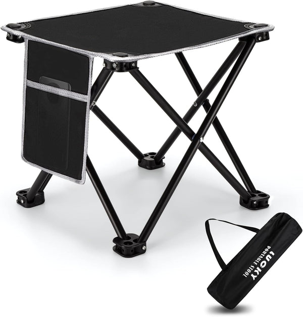 Portable Camping Stool with Side Pocket Camping Seat 12.5in Foldable Comfortable Widening