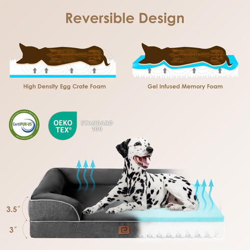 EHEYCIGA Orthopedic Dog Bed for Medium Dogs, Waterproof Memory Foam Couch Bed with Washable Cover, Dark Grey