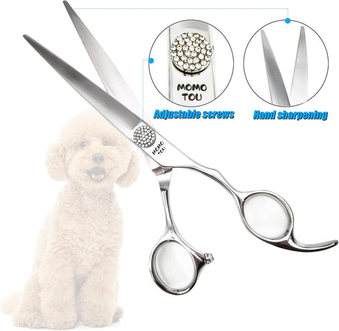 Professional Straight Dog Grooming Scissors, 440C Stainless Steel Polished Pet Hair Cutting Shears, 8''