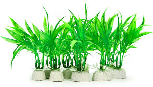 COMSUN 10 Pack Artificial Aquarium Plants, Small Size, 4 inch Approximate Height, Plastic Green Fish Tank Decorations