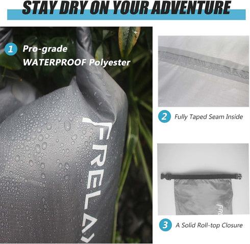 Frelaxy Ultralight Dry Bag 3-Pack/5-Pack - Outdoor Bags to Keep Gear Dry for Hiking, Camping, and Boating