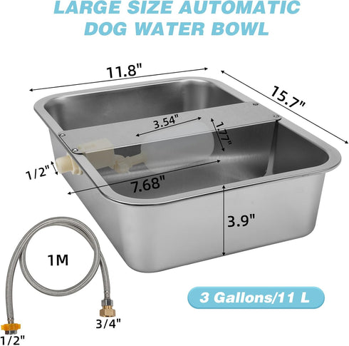 3 3/4'' Gallon Automatic Dog Water Dispenser, Large Dog Water Bowl Dispenser for Outdoor, Stainless Steel Pet Bowl