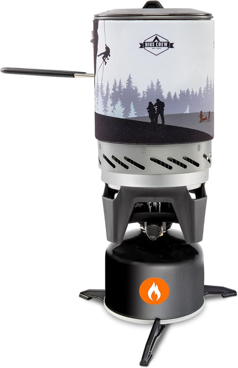 HikeCrew Portable Gas Powered Stove Top & Cooking System with 1L Pot, Perfect for Camping, Hiking, Backpacking