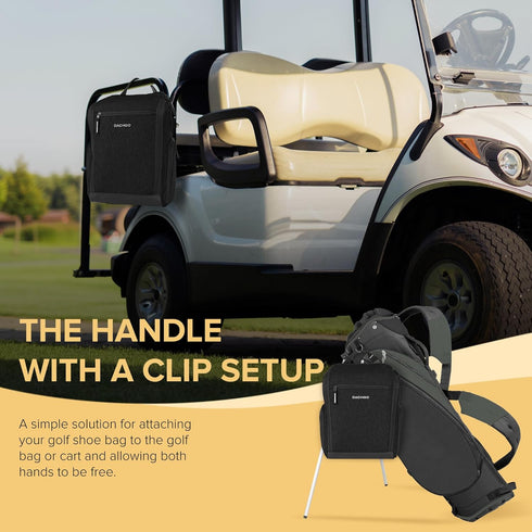 Golf Shoe Bag for Men Women, Padded Carry Bags with Clasped Strap Handle & Side Ventilation, 3 Pockets for Accessories